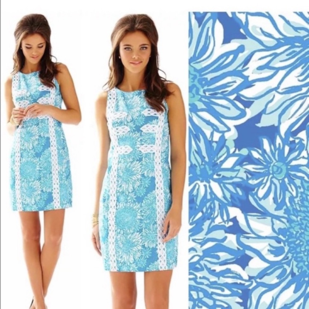 Lilly Pulitzer Aqua & White Floral Lace-Trim Mini Dress